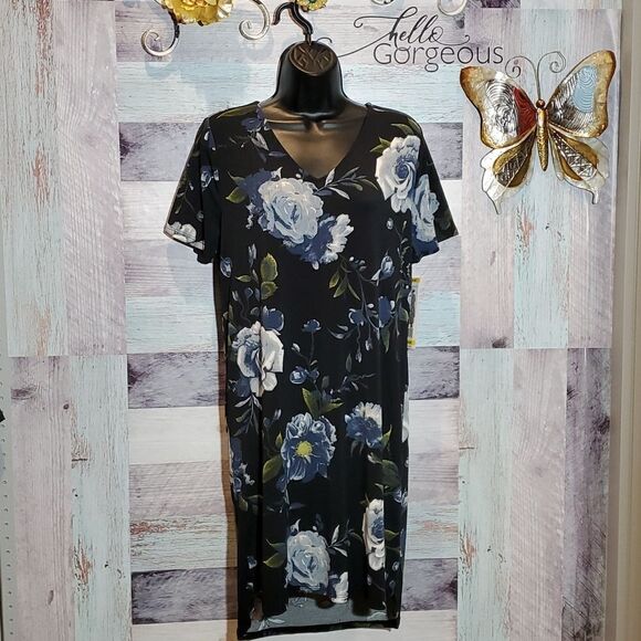 Christian Siriano Black Floral Easy Care Sheath Dress Sz M New - Picture 5 of 11